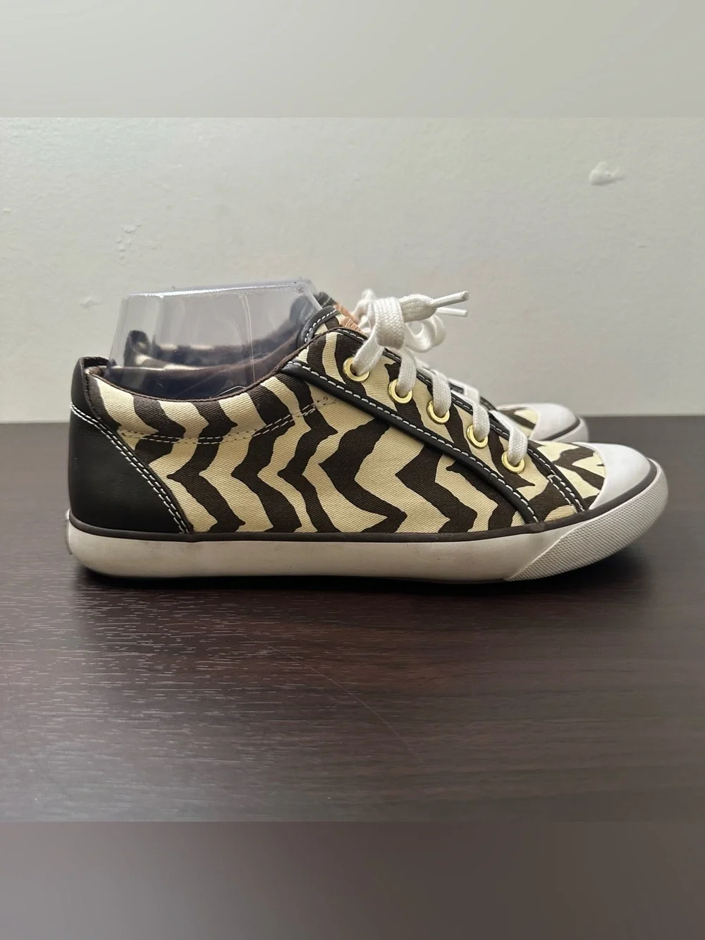 Coach Barrett Zebra Animal Print Canvas Leather Lace-Up Sneakers Rubber Sole 7.5